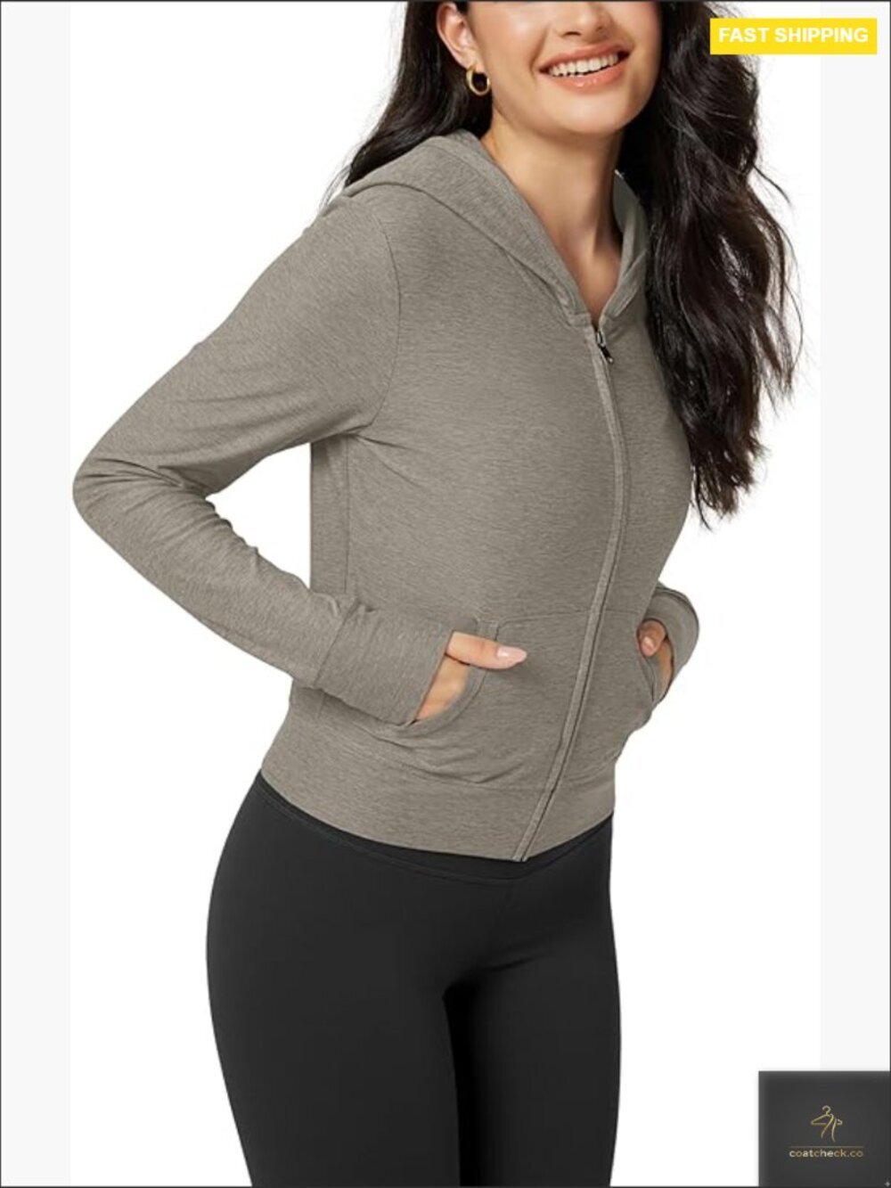 Full-Zip Cropped Hoodie UPF 50+ Tech Stretch Athletic Jacket Pockets